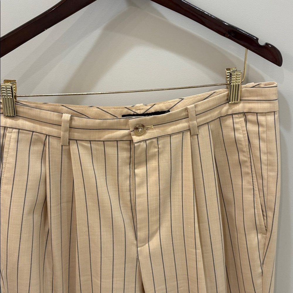 Ralph Lauren Beige Pinstripe Suit - Blazer and Pants with Navy Stripes - Picture 3 of 3
